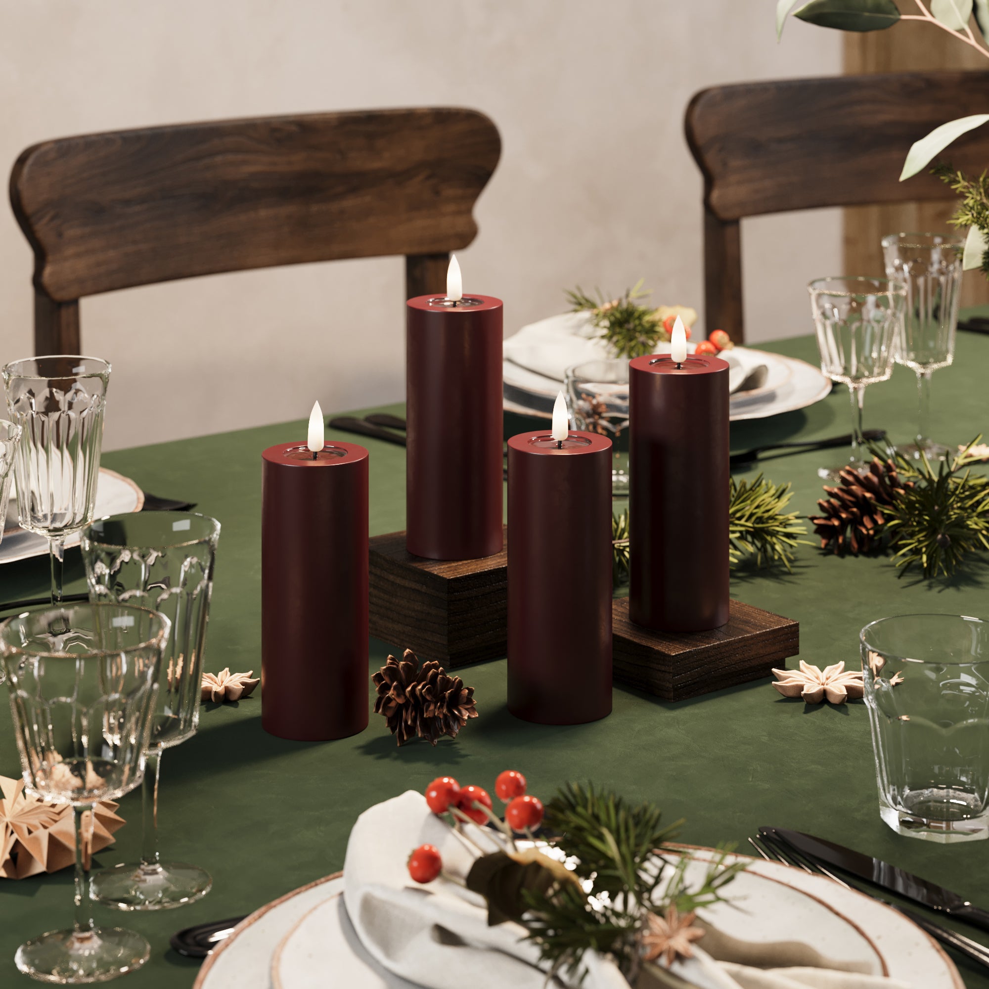 LIDERADO Vela pilar Ø 5 x 12,5 cm Borgonha - 4 pcs