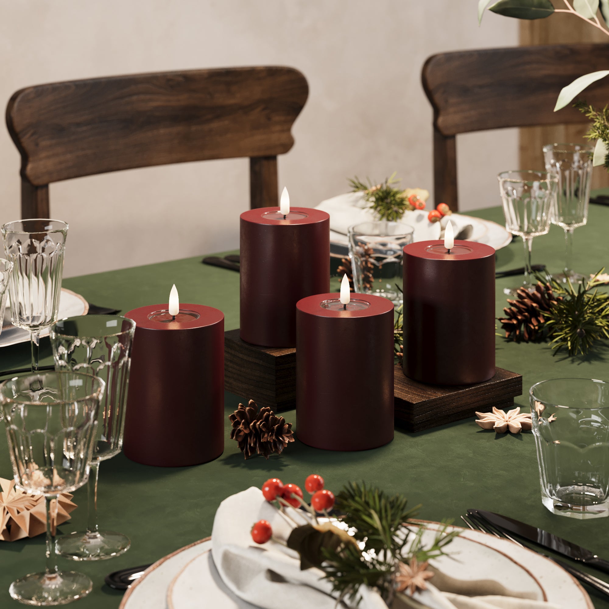 LED bloková světla Ø 7,5 x 10 cm Burgundská - 4 ks