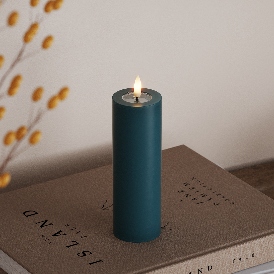 Deluxe Homeart LED Blockljus Ø 5 x 15 cm Petroleum LED Blockljus 4