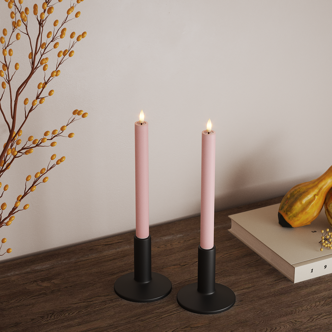 Deluxe Homeart LEDs Vela fina 2 peças, Ø 2 x 24 cm Rosa claro LEDs Vela fina 4