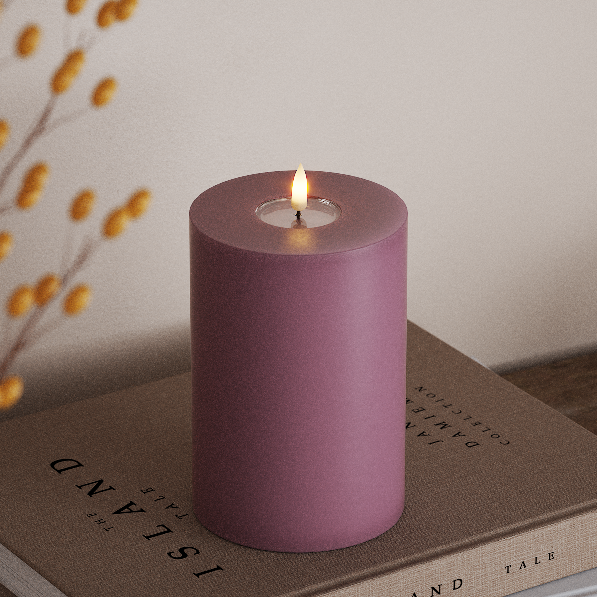 Deluxe Homeart Φωτιστικό μπλοκ LED Ø 10 x 15 cm Ανοιχτό μωβ Φως μπλοκ LED 3