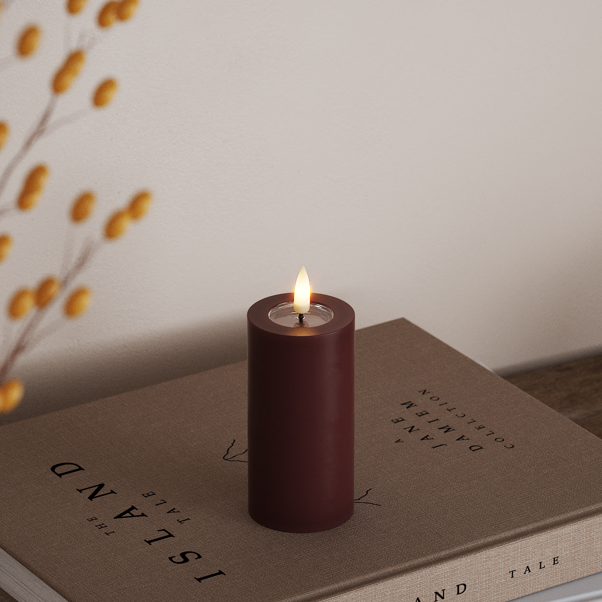 Deluxe Homeart Φωτιστικό μπλοκ LED Ø 5 x 10 cm Βουργουνδί Φως μπλοκ LED 3