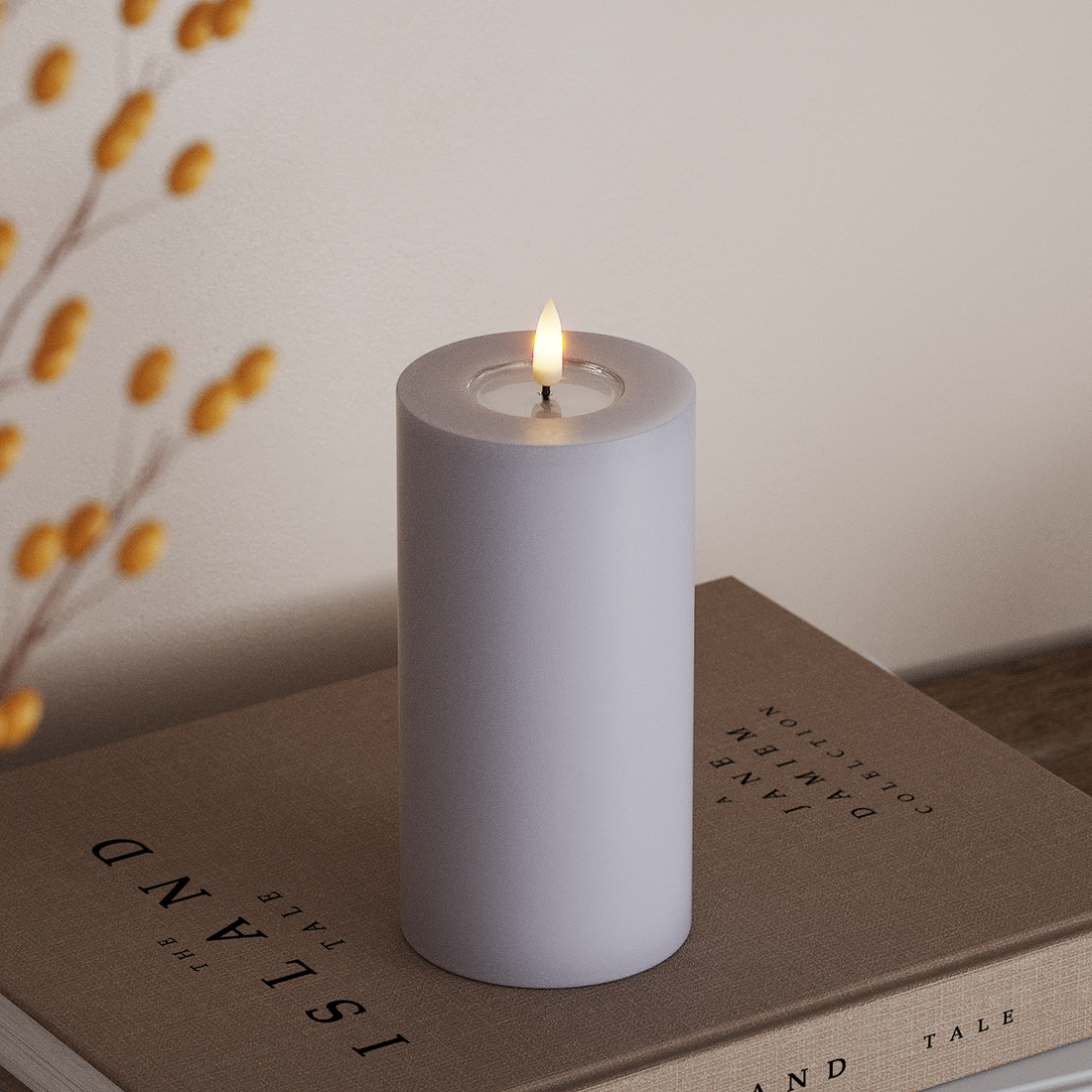 Deluxe Homeart LED Bloklys Ø 7,5 x 15 cm Støvet blå LED bloklys 4