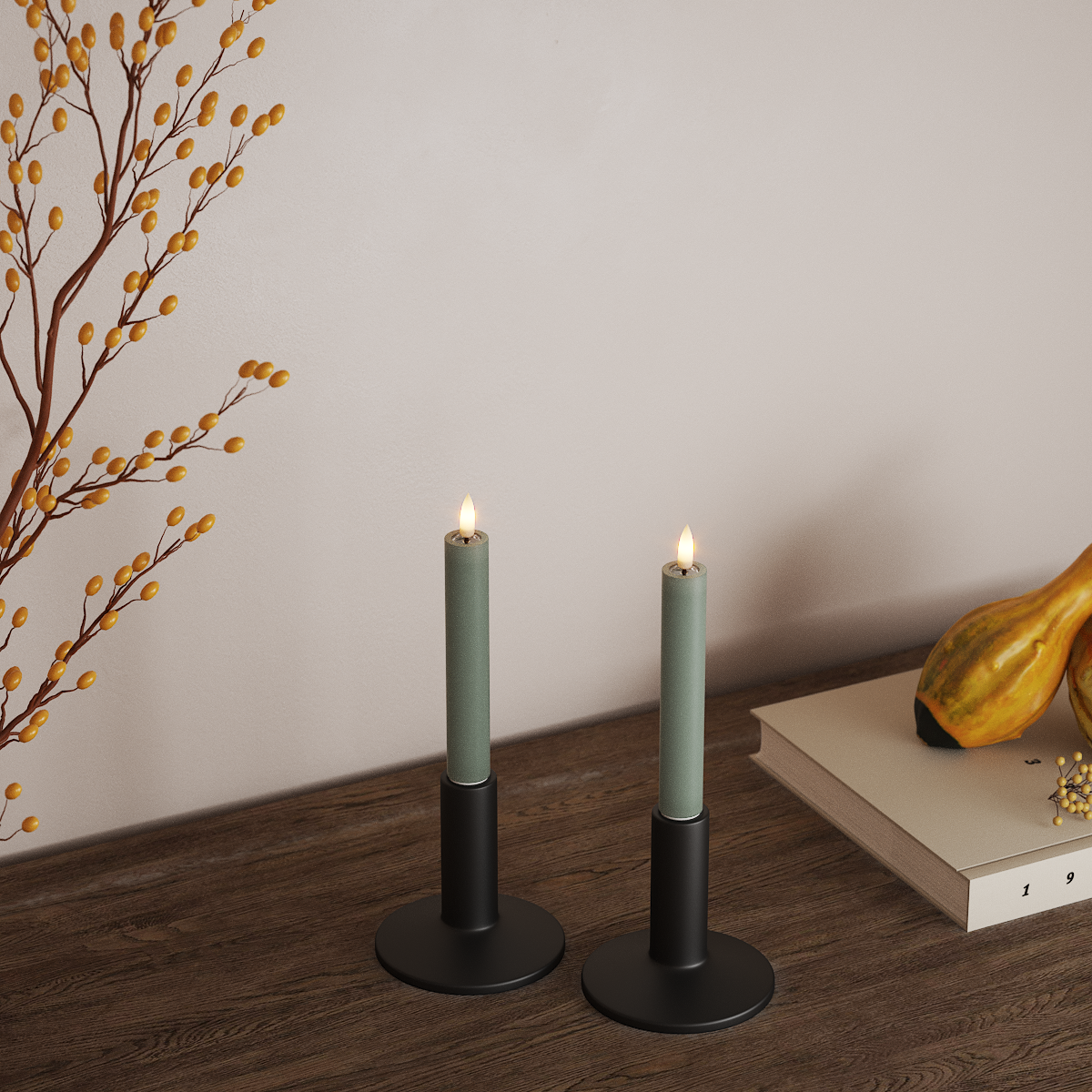 Deluxe Homeart LED φωτιστικό κορώνας 2 τμχ, Ø 2 x 15 cm Φασκόμηλο πράσινο Φως κορώνας LED 3