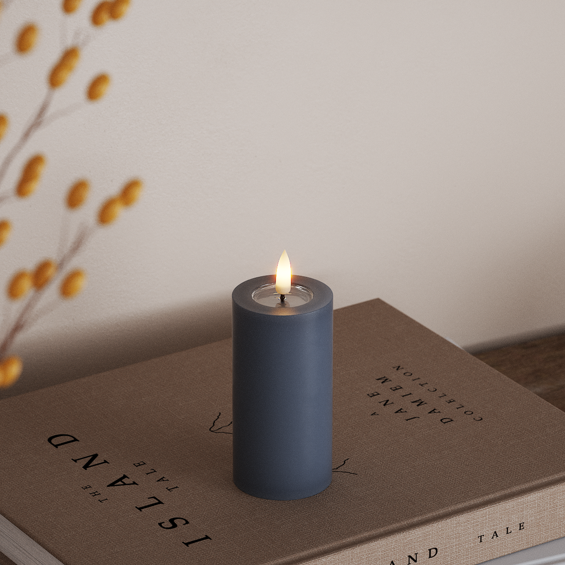 Deluxe Homeart LED Bloklys Ø 5 x 10 cm Isblå LED bloklys 4