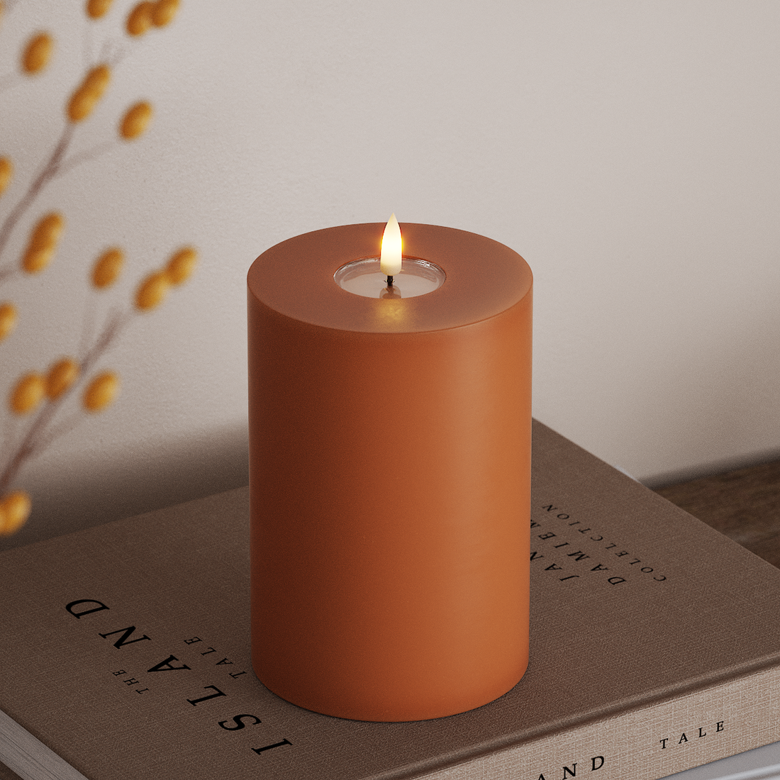 Deluxe Homeart LED Blockljus Ø 10 x 15 cm Orange LED Blockljus 4