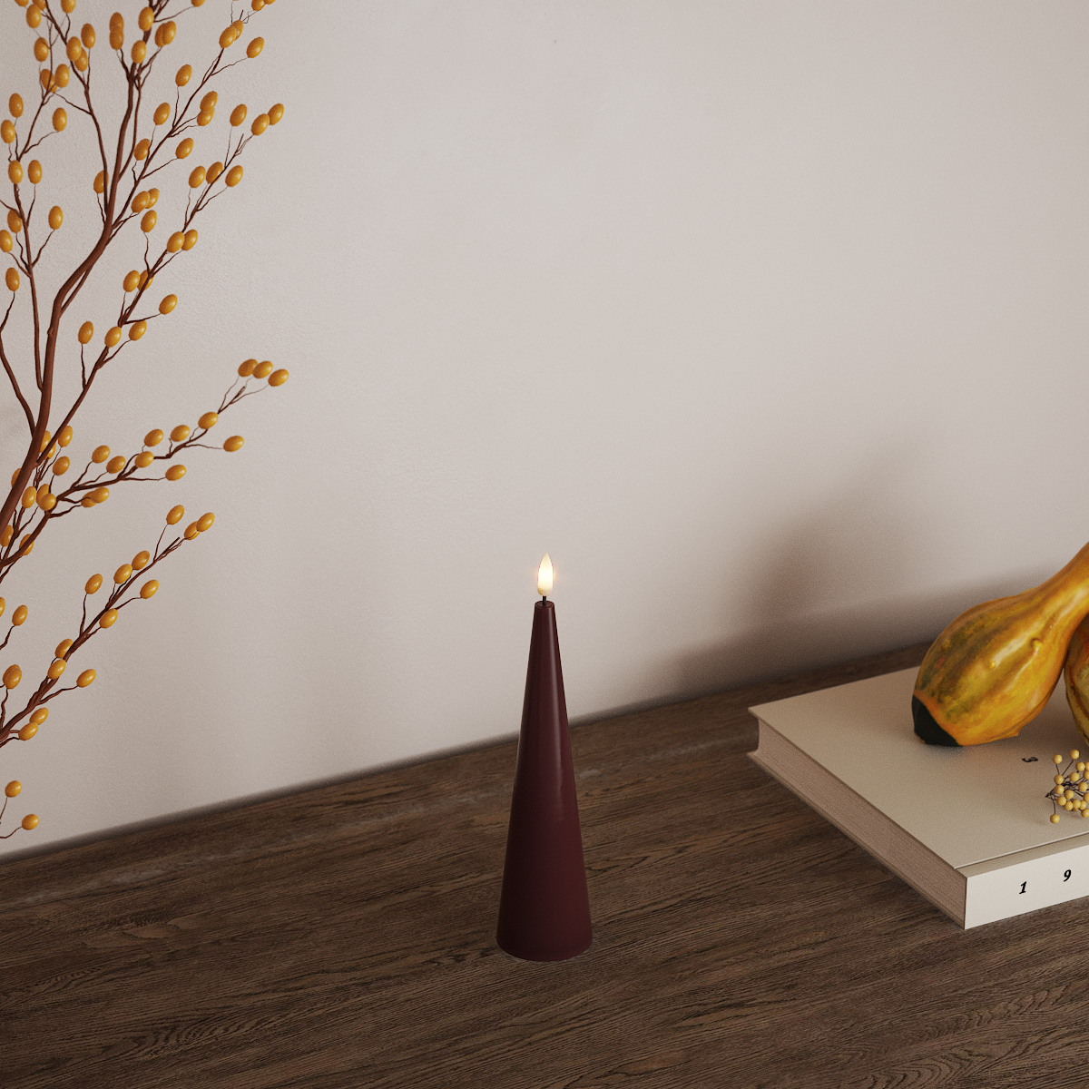 Deluxe Homeart Kjeglelys D 5 x H 20 cm Bordeaux LED Kjeglelys 3