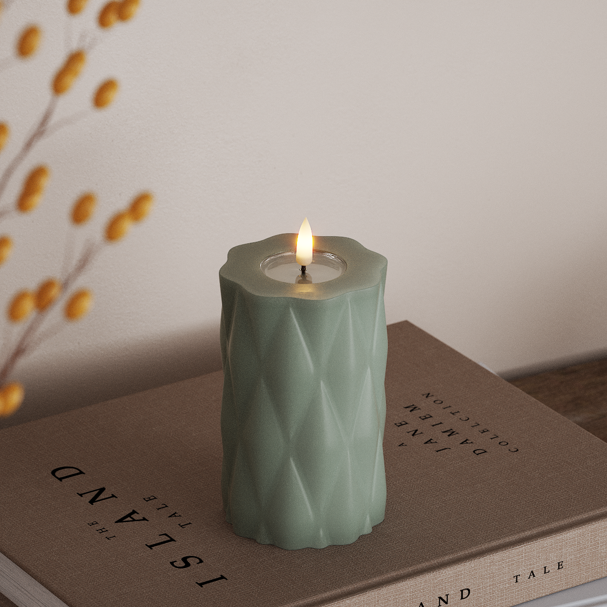 Deluxe Homeart Harlequin Φωτιστικό μπλοκ LED Ø 7,5 x 12,5 cm Φασκόμηλο πράσινο LED Harlequin 3