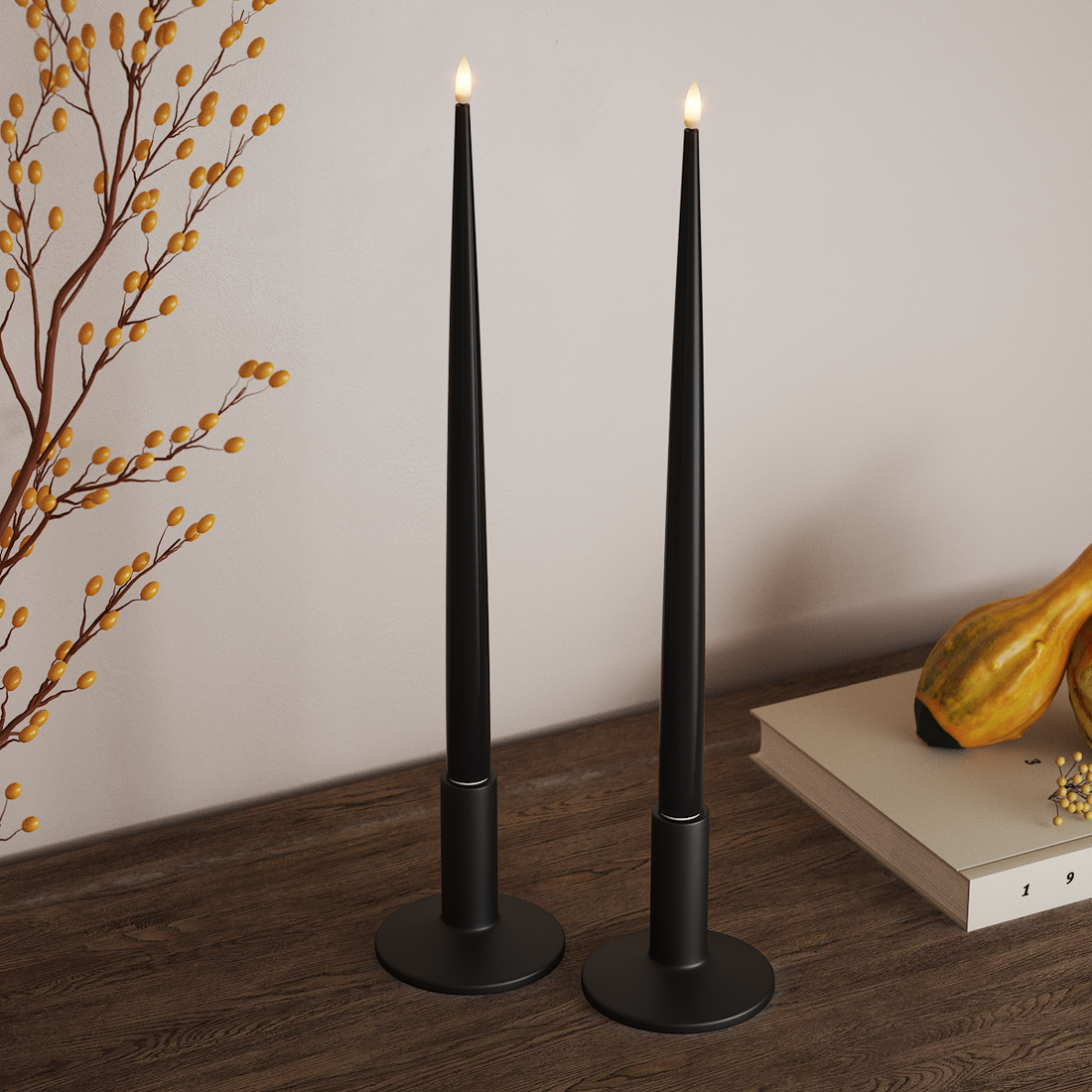 Deluxe Homeart LED Kertelys med Lak, 2 stk 38 cm Sort LED kertelys 4