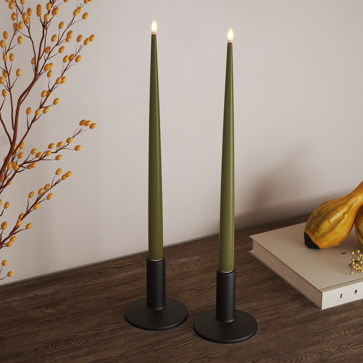 Deluxe Homeart Φωτιστικό κεριού LED με Λάκα, 2 τμχ 38 cm Ελαιόχρωμο Φως κεριού LED 3