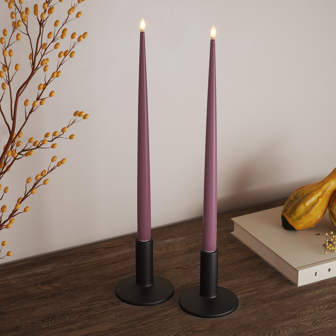 Deluxe Homeart LED Kertelys med Lak, 2 stk 38 cm Lyslilla LED kertelys 4