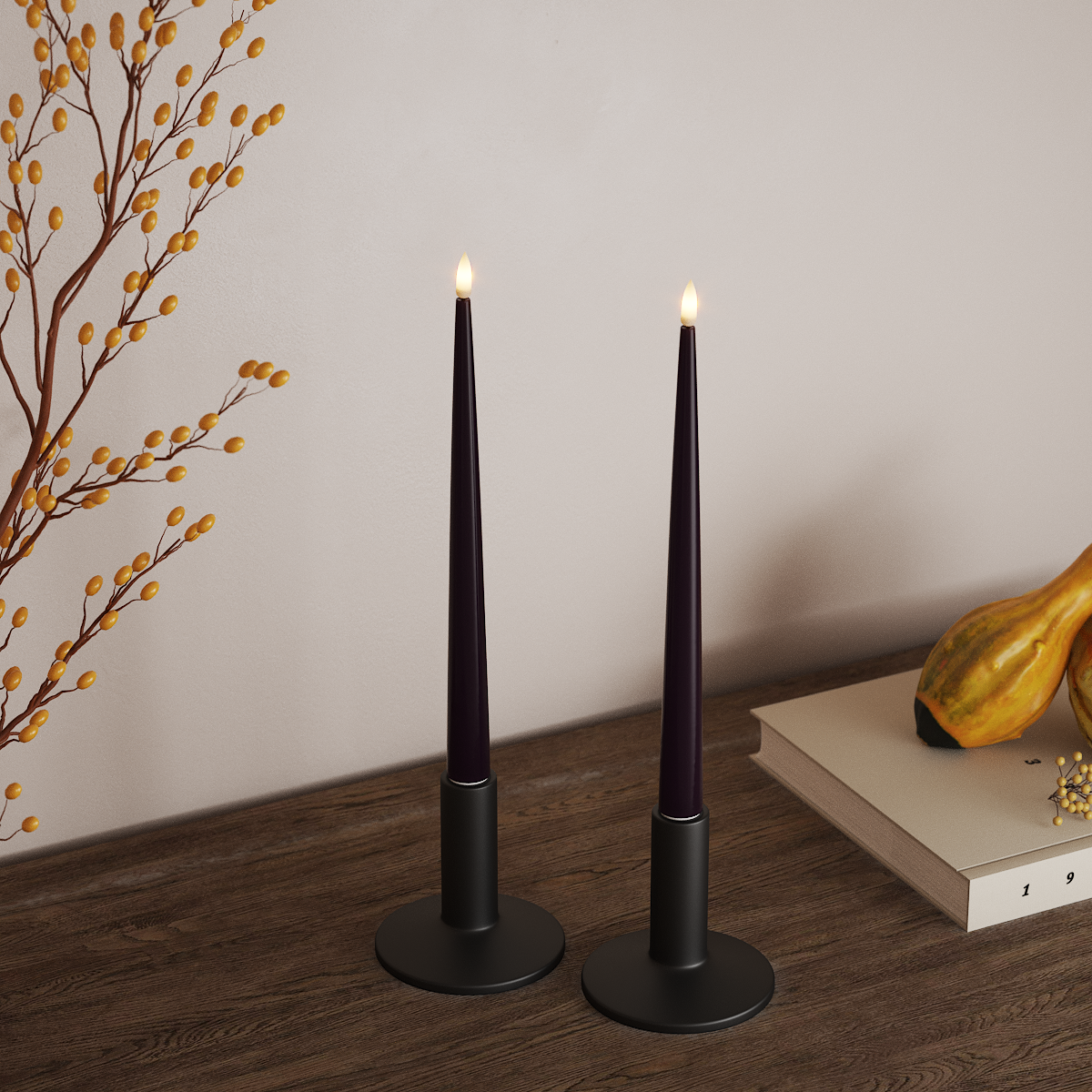 Deluxe Homeart LED světlo na svíčku s lakem, 2 kusy 28 cm Tmavě fialová LED světlo na svíčku 3