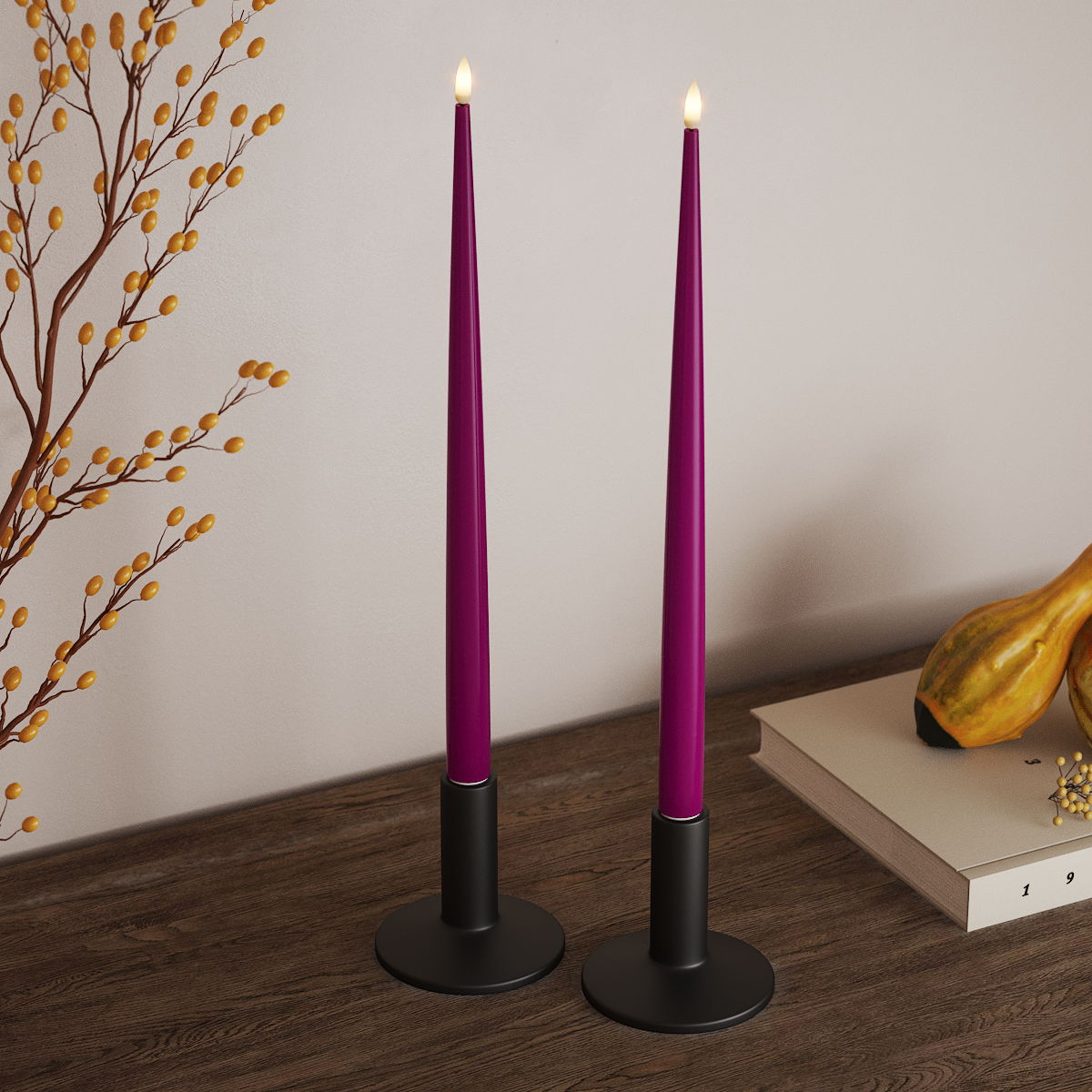 Deluxe Homeart Φωτιστικό κεριού LED με Λάκα, 2 τμχ 38 cm Βιολετί Φως κεριού LED 3