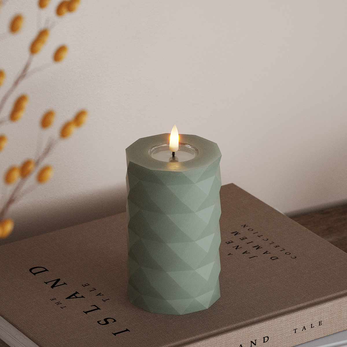 Deluxe Homeart Square LED Bloklys Ø 7,5 x 12,5 cm Salvie grøn LED Square 3