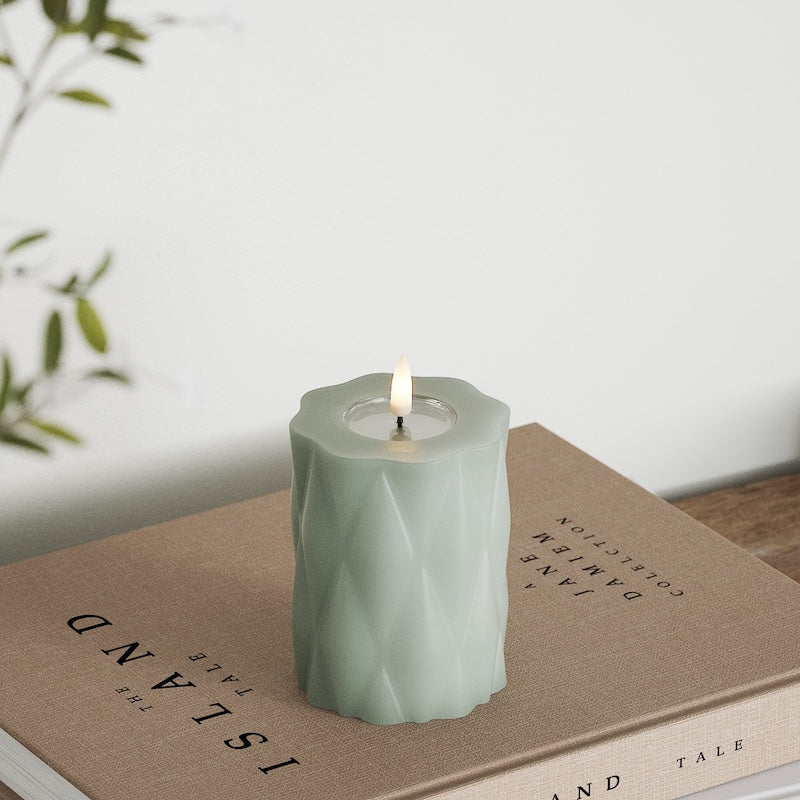 Deluxe Homeart Harlequin LED Bloklys Ø 7,5 x 10 cm Salvie grøn