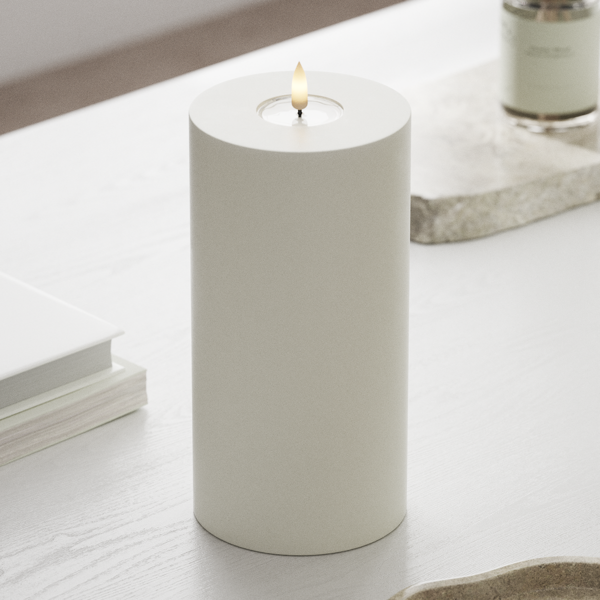 Deluxe Homeart LED Bloklys Ø 10 x 20 cm Hvid LED bloklys 1