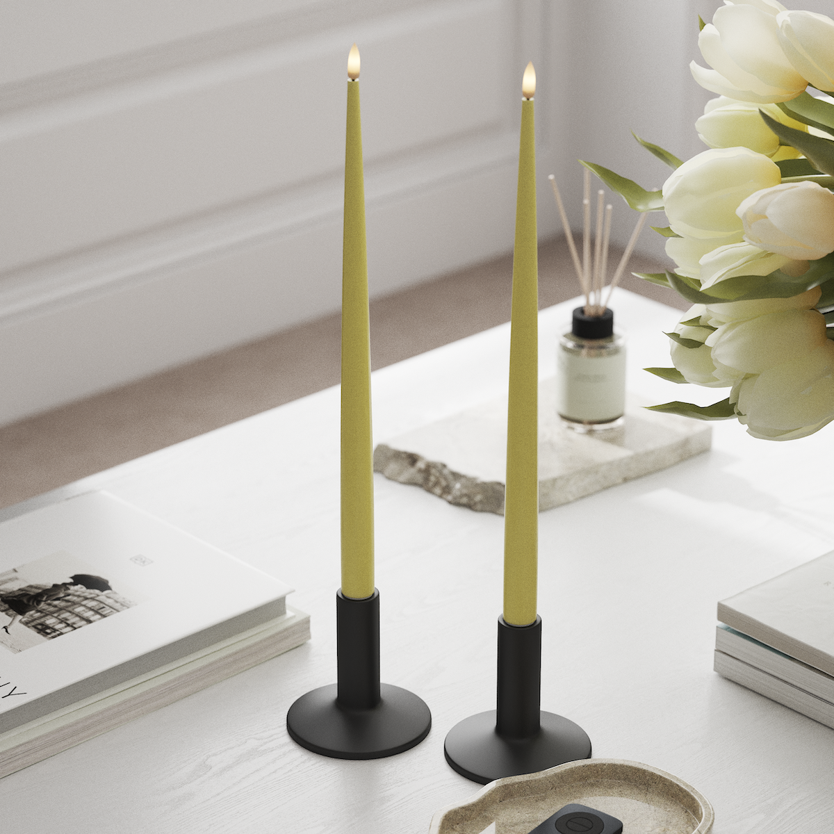 Deluxe Homeart LEDs Vela afilada com Laca, 2 peças 38 cm Amarelo claro LEDs Vela afilada 1