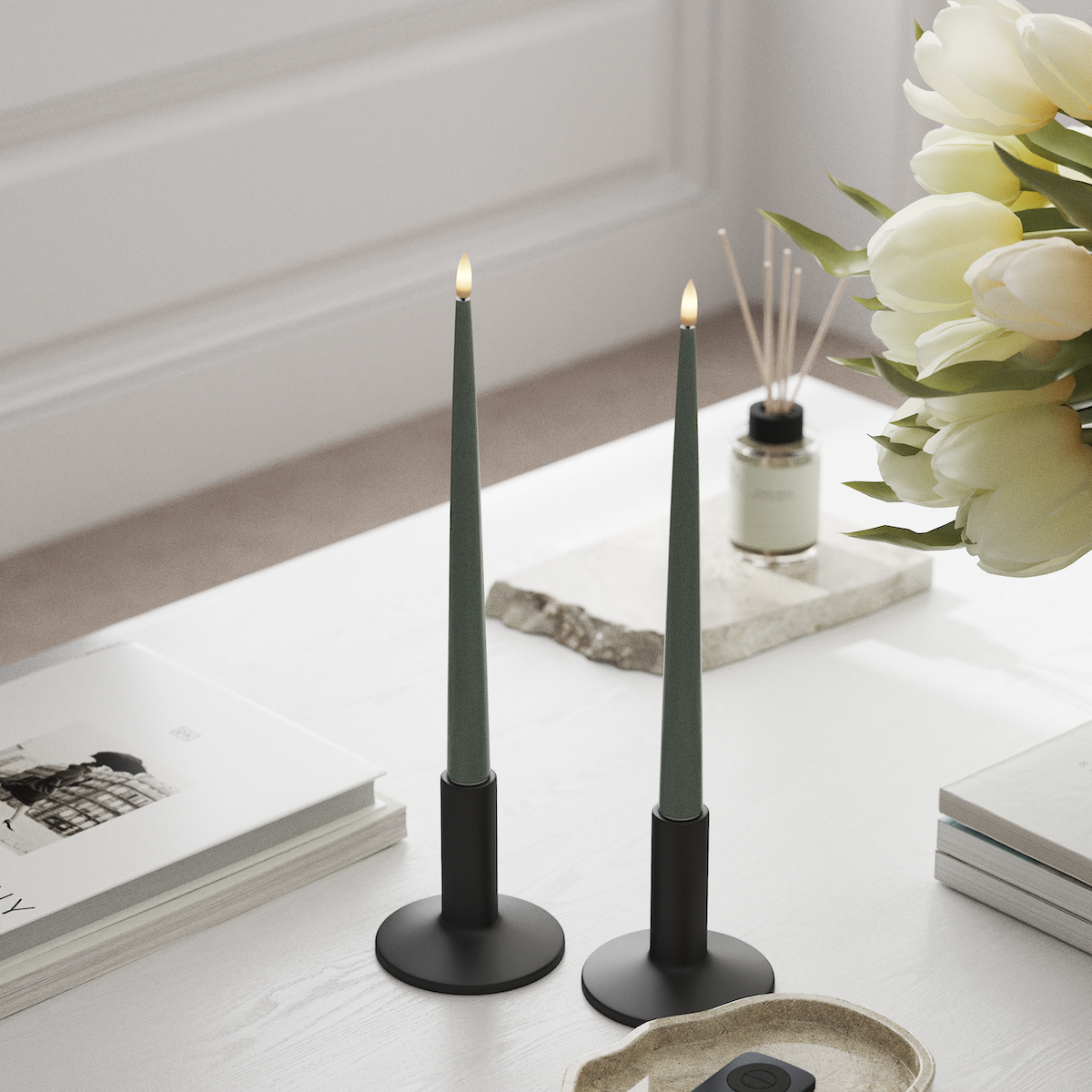 Deluxe Homeart Φωτιστικό κεριού LED με Λάκα, 2 τεμάχια 28 cm Φασκόμηλο πράσινο Φως κεριού LED 1