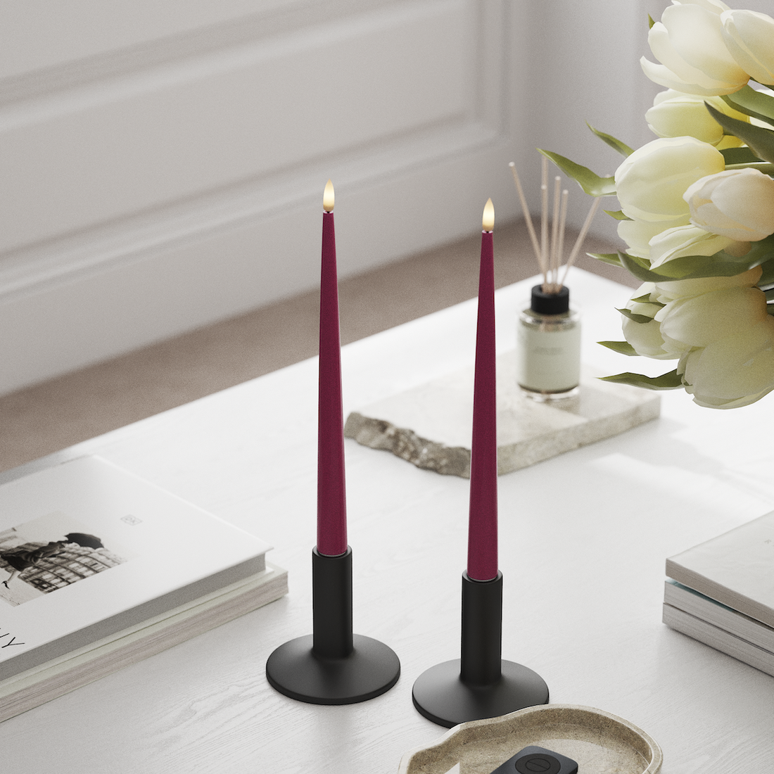 Deluxe Homeart LED Kertelys med Lak, 2 stk 28 cm Magenta LED kertelys 3