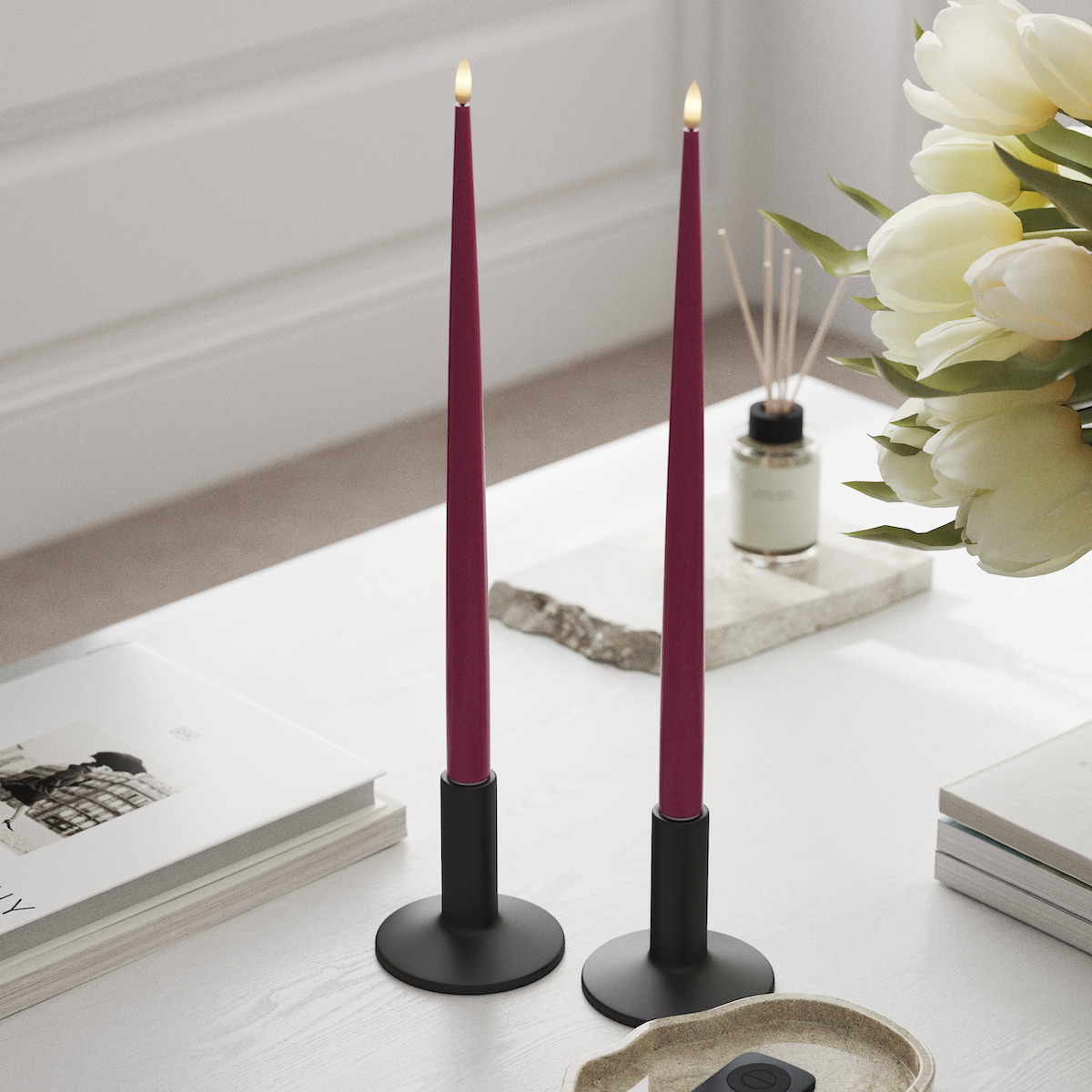 Deluxe Homeart Φωτιστικό κεριού LED με Λάκα, 2 τμχ 38 cm Μαγέντα Φως κεριού LED 1