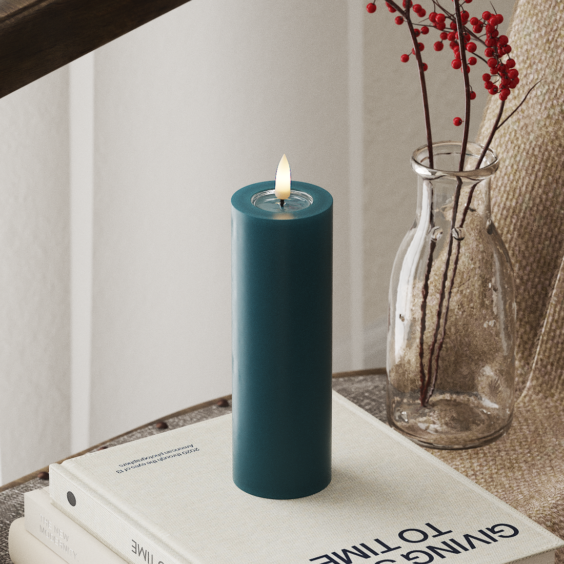 Deluxe Homeart LED Blockljus Ø 5 x 15 cm Petroleum LED Blockljus 4