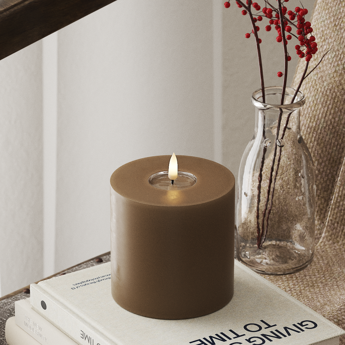 Deluxe Homeart LED Blockljus Ø 10 x 10 cm Karamell LED Blockljus 4