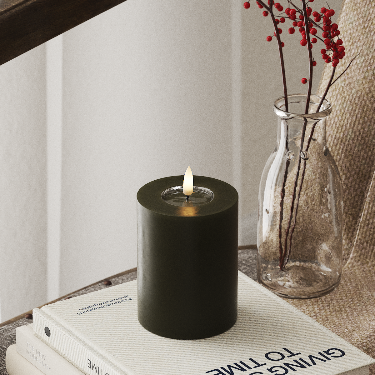 Deluxe Homeart Φωτιστικό μπλοκ LED Ø 7,5 x 10 cm Σκούρο πράσινο Φως μπλοκ LED 4