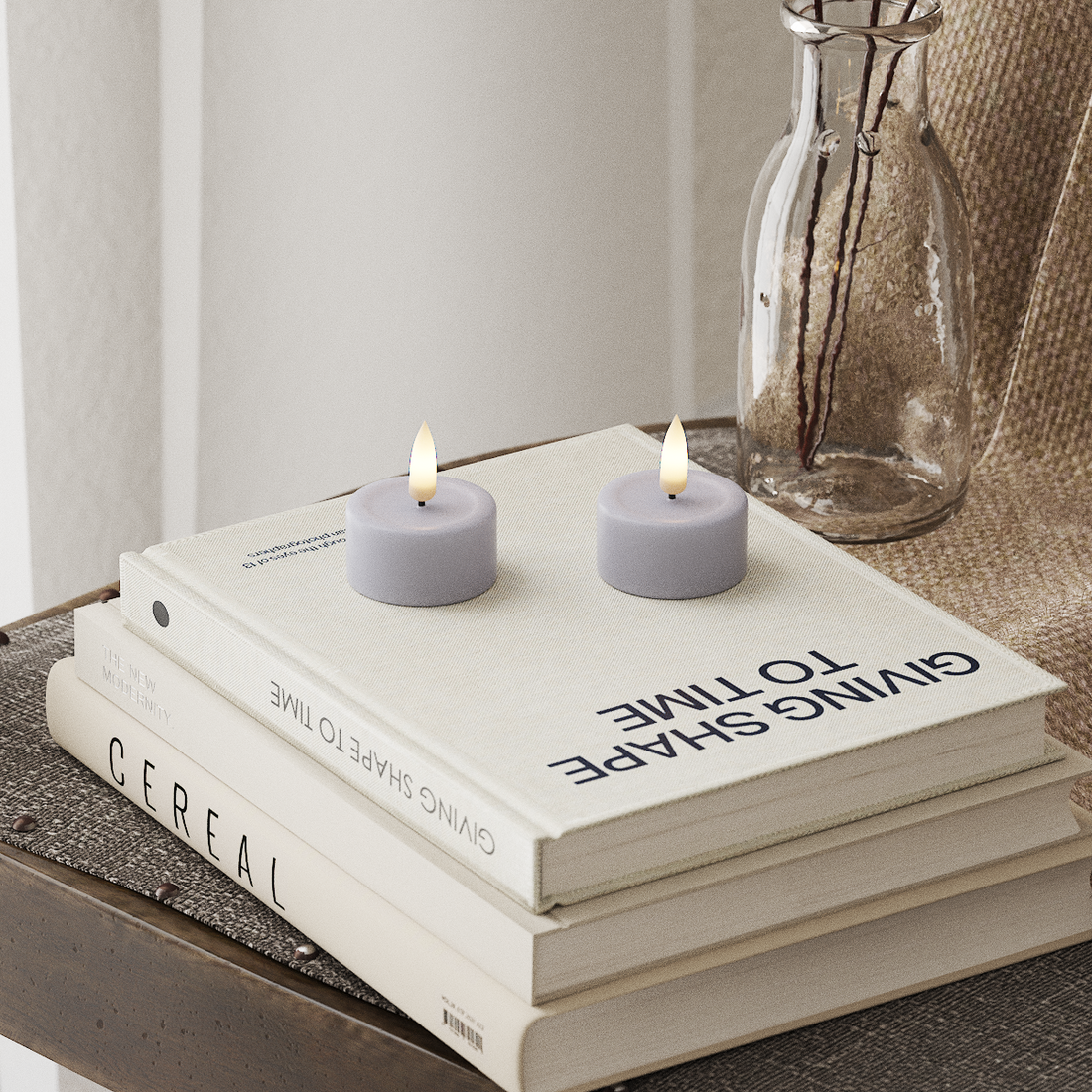 Deluxe Homeart LEDs Vela de chá 2 peças Azul empoeirado LEDs Vela de chá 4