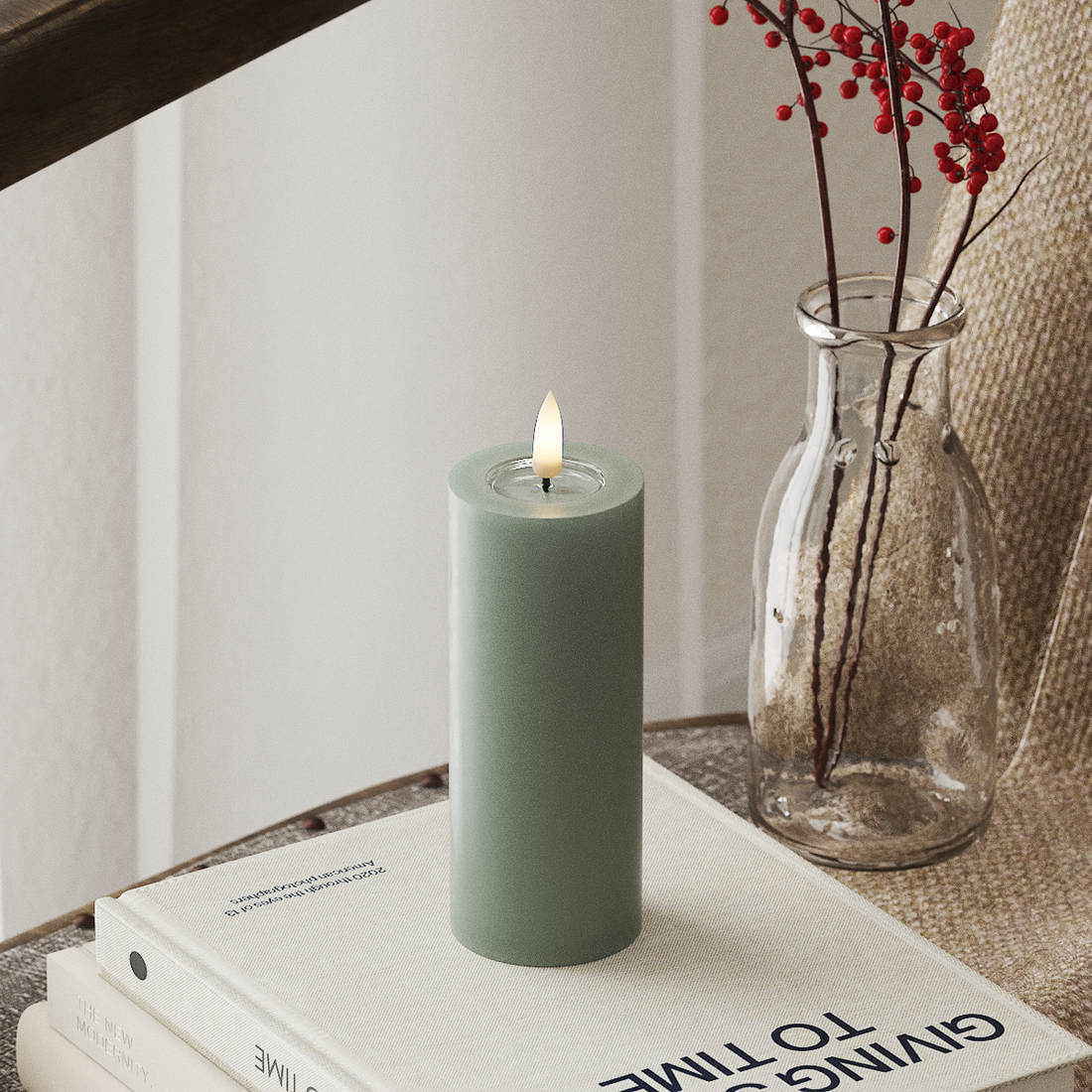 Deluxe Homeart LED Bloklys Ø 5 x 12,5 cm Salvie Grøn LED bloklys 4