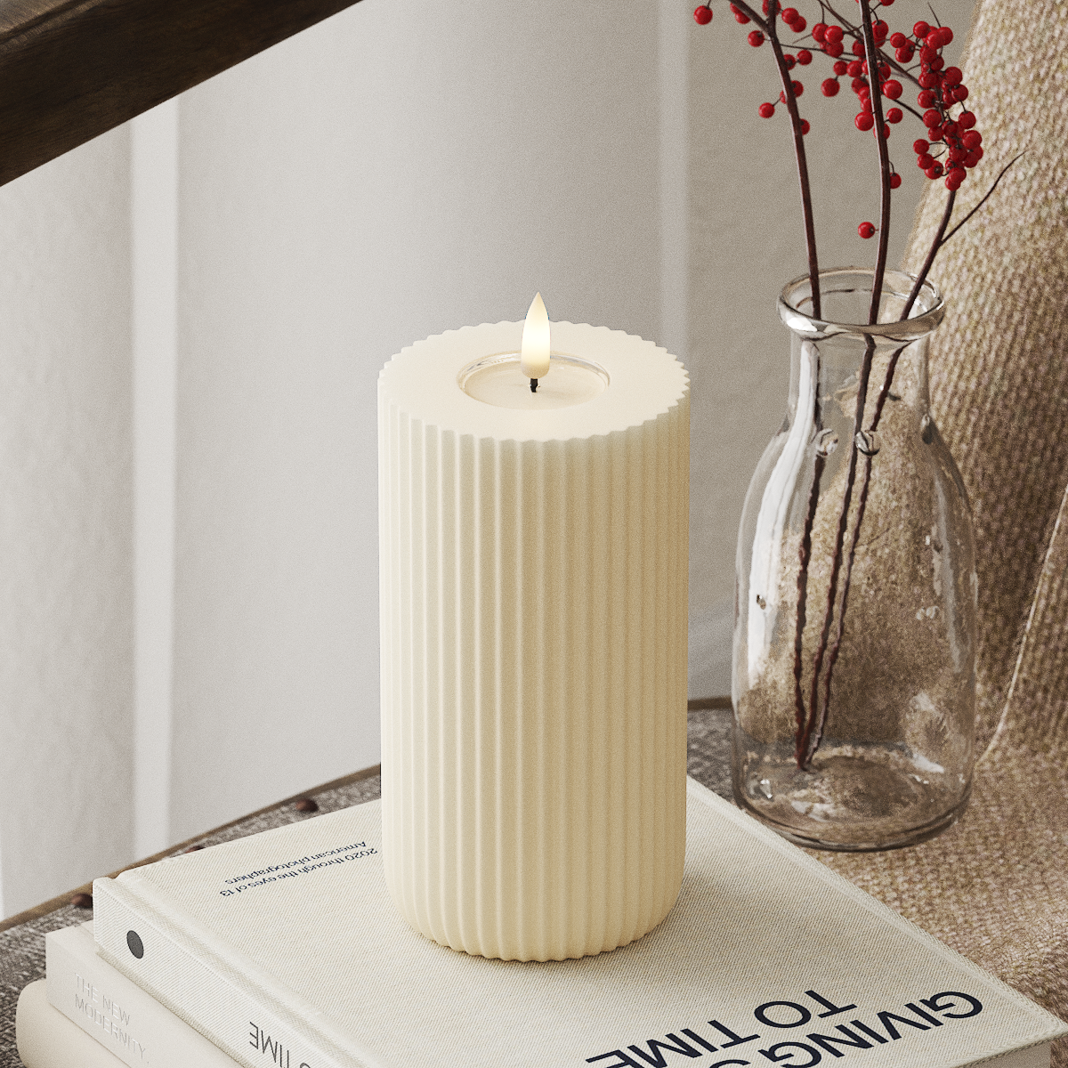 Deluxe Homeart Solid Stripe Φωτιστικό μπλοκ LED Ø 8 X 15 cm Κρεμ Σχήμα LED 4