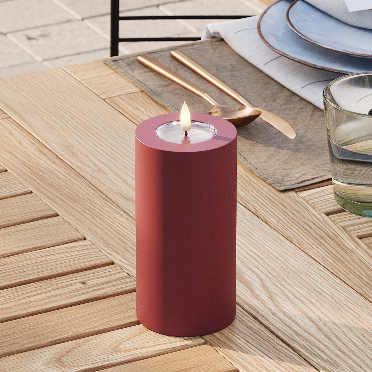 Deluxe Homeart LED externo Vela pilar Ø 7,5 x 15 cm Bordeaux Luz LED para exterior Vela pilar 3