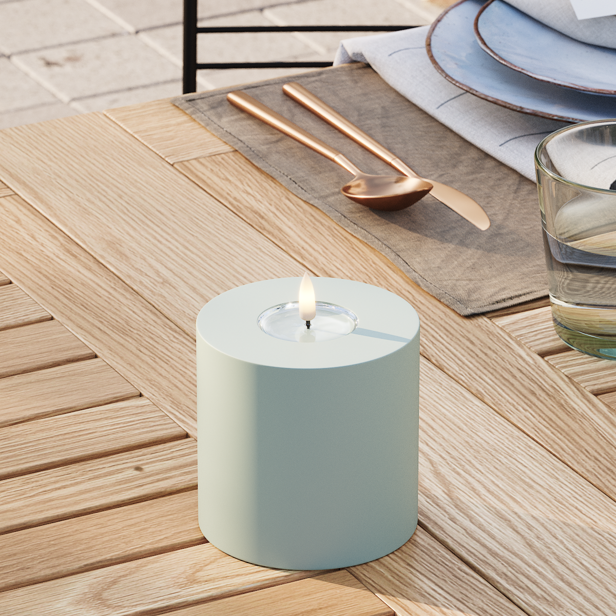 Deluxe Homeart Udendørs LED Bloklys Ø 10 x 10 cm Salvie grøn LED udendørslys bloklys 3