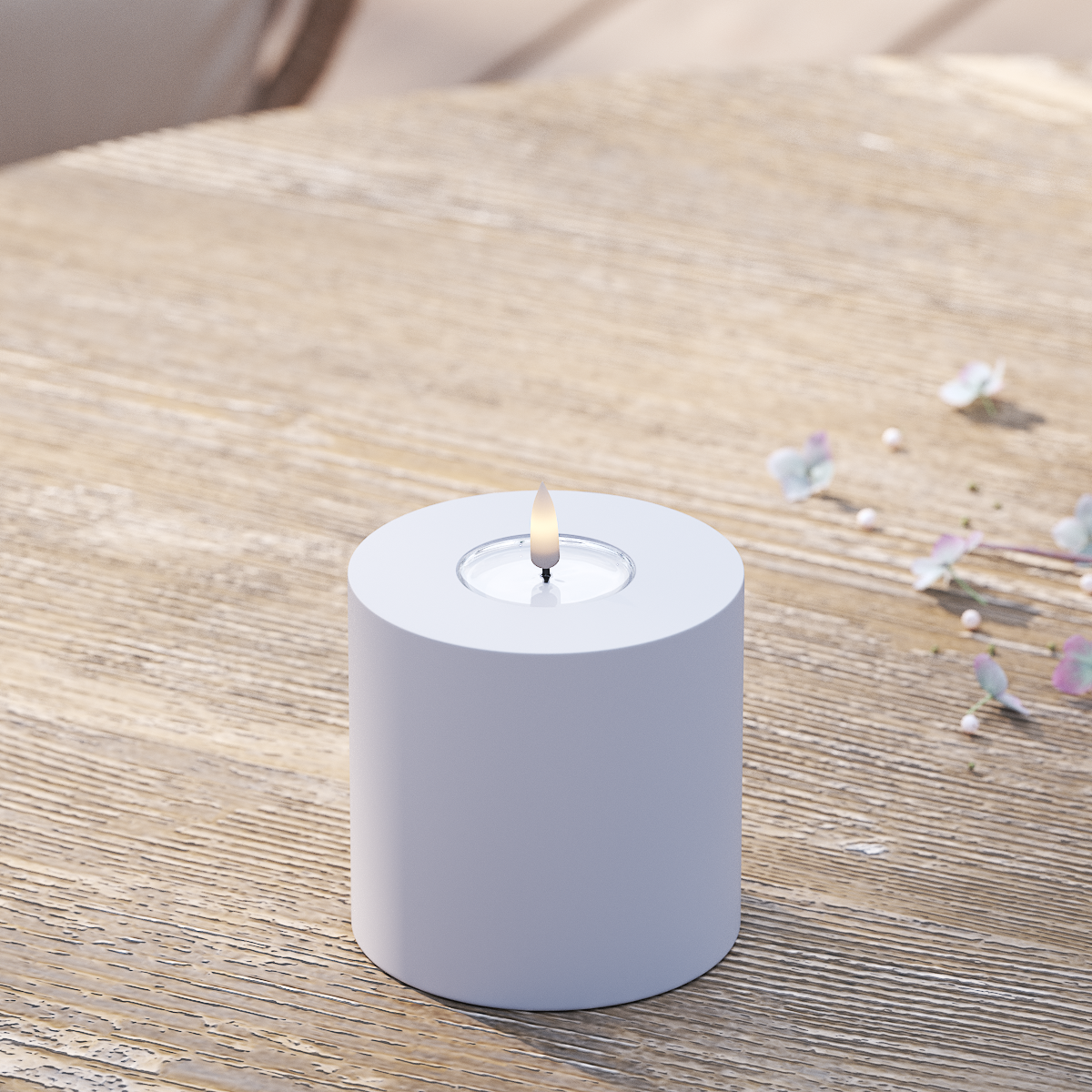 Deluxe Homeart Udendørs LED Bloklys Ø 10 x 10 cm Støvet blå LED udendørslys bloklys 2