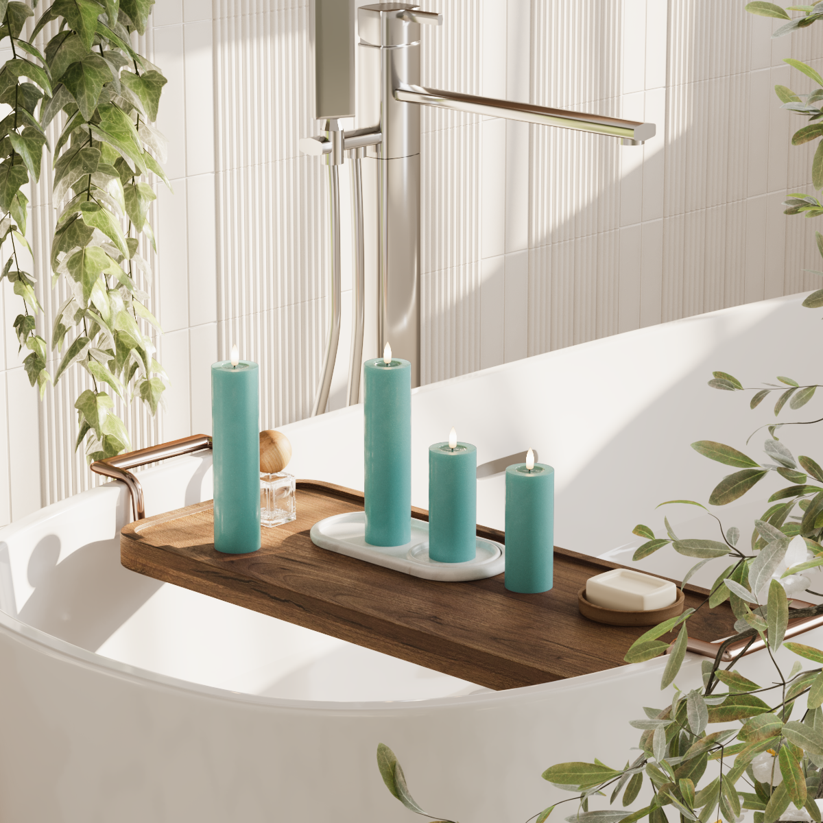 Deluxe Homeart LEDs Vela pilar pacote - Verde jade - 2 x 5 x 12,5 | Pacote 2x 5x20 cm 2