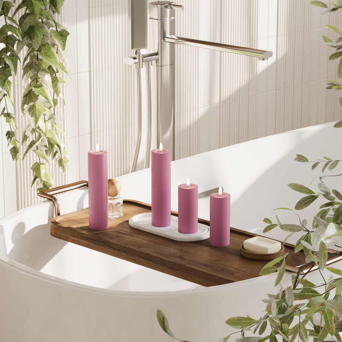 Deluxe Homeart LEDs Vela pilar pacote - Magenta - 2x5x12,5cm | 2x5x20 pacote 2