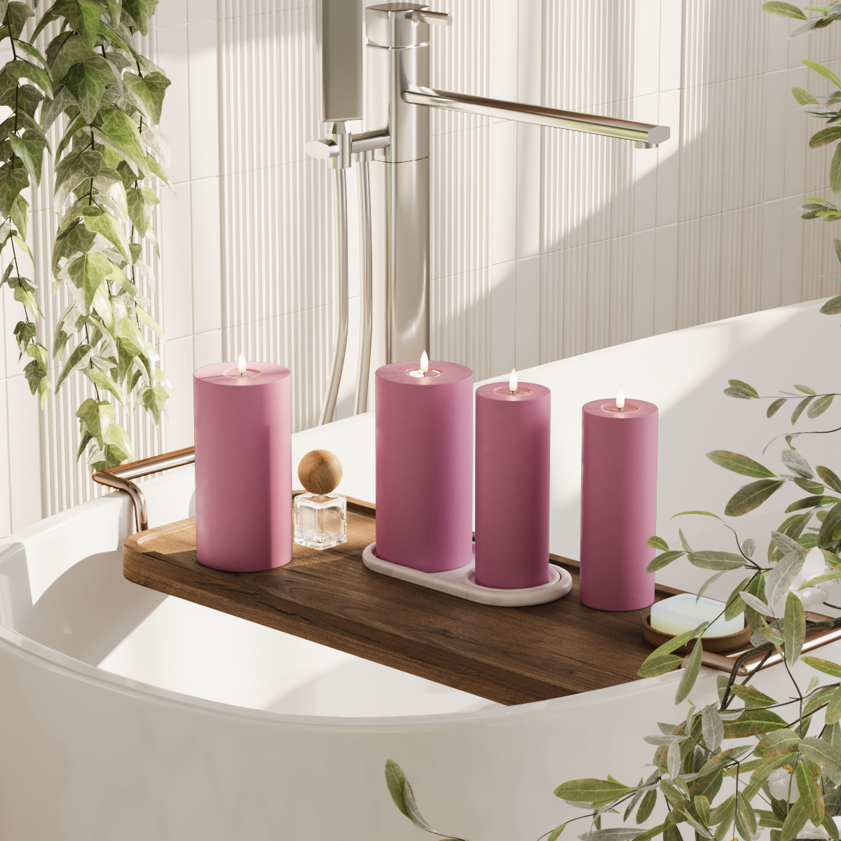 Deluxe Homeart LED Blockljus paket - Magenta - 2x 7,5 x 20 | 2x 10 x 20 cm förpackning 2