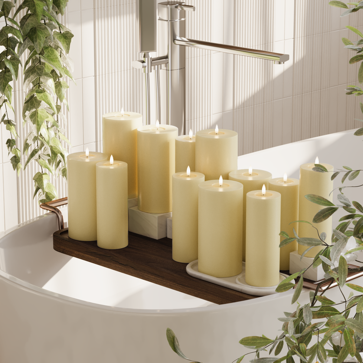 Deluxe Homeart LED blokklyspakke - Lys gul - 6 x 7,5 x 20 | 6 x 10 x 20 cm pakke 2