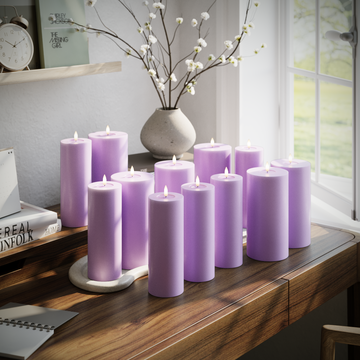 Deluxe Homeart LED blokklyspakke - Lavendel - 6 x 7,5 x 20 | 6 x 10 x 20 cm pakke 1