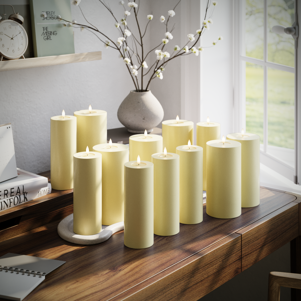 Deluxe Homeart LED blokklyspakke - Lys gul - 6 x 7,5 x 20 | 6 x 10 x 20 cm pakke 1